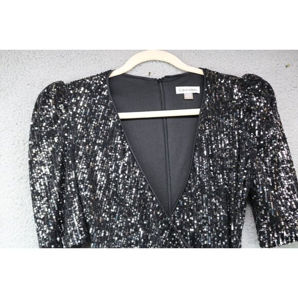 Calvin Klein Faux Wrap All Over Sequins-Size 4-Short Sleeves-Party Dress-Lined - Picture 5 of 12
